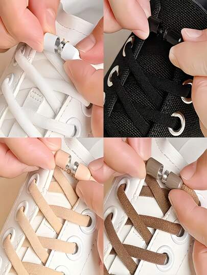 4-Piece Elastic No-Tie Shoelaces Set (2 Pairs Of Shoelaces And 2 Buckles), With Strong Buckles, Quick On And Off. Suitable For Sports Shoes, Casual Shoes And All Shoes That Require Shoelaces. Unisex, No Tying Required, Fast And Convenient To Put On And Take Off.