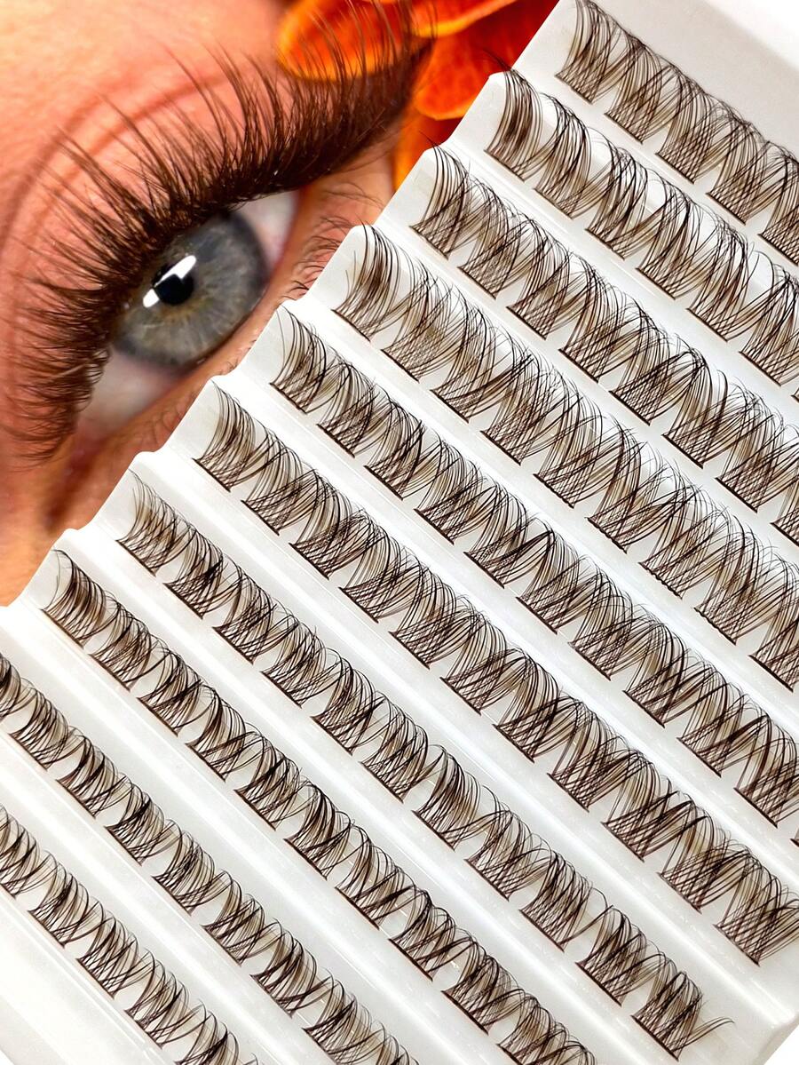 110 PCS D Curl Natural Brown Eyelashes DIY Eyelashes Reusable,For Daily Style Eye Makeup,For Beginners Easy To Use Salon-Quality Long-Lasting False Eyelash Extensions - D - 查看 1