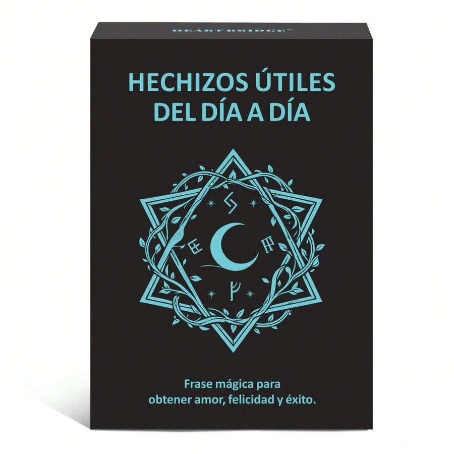 HEART BRIDGE Permainan Kartu Mantra Sihir Spanyol, Permainan Meja, Ritual Sihir Harian Energi Positif, 100 Mantra untuk Kesehatan, Cinta, dan Kebahagiaan Batin, Hadiah Sempurna untuk Halloween/Natal/Thanksgiving |100 Kartu| - Hitam - View 1