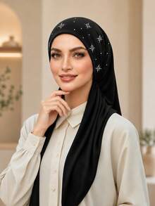 1PC/2PCS Women's Triangle Solid Color Rhinestone Headscarf, Non-Slip Islamic Solid Color Casual Underscarf, Simple Versatile, Soft Comfortable Skin-Friendly, Suitable For Daily Wear, Suitable For All Seasons - 1PC - Rhinestone Triangle Scarf - View 1