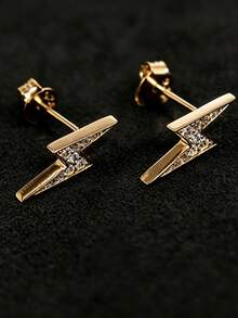 1 Pair Fashion Lightning Stud Earrings For Men, Minimalist Lightning Design With Rhinestones, Suitable For Daily Wear, Gifts For Friends On Holidays, Anniversaries, Birthdays - Multicolor - View 5