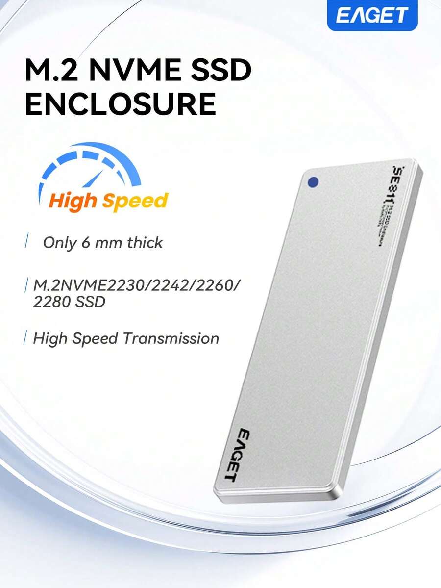 EAGET Casing SSD M.2 NVMe Ultra Tipis 6mm USB3.2 Gen2 10Gbps Hanya NVMe PCI-E Untuk SSD 2230 2242 2260 2280 Tidak Mendukung SATA NGFF