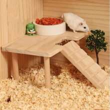 1 Set Solid Wood Double-Layer Platform Table With Ladder, Suitable For Hamsters, Gerbils, Golden Hamsters Climbing, With Hideout And Landscape Platform, For Small Pets, All-Season Use - one-size - View 1