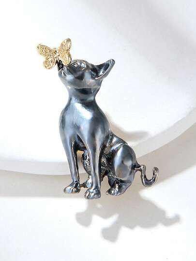 1pc Butterfly Persian Cat Animal Brooch, Simple Versatile Clothing Accessory
