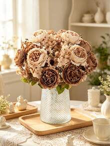 1/3/5/60pcs 12 Inch Artificial Peony Daisy Bouquet, Realistic Texture, Suitable For DIY Vase Floral Arrangement, Indoor/Outdoor Decoration, Home Decor, Wedding Decor, Table Decor, Autumn Decor - Brown - View 5