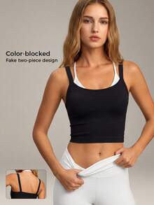 VVX Color-Blocked Workout Tops For Women Sexy Spaghetti Strap Backless Cropped Yoga Top, Suitable For Gym And Everyday Wear In All Seasons - Black - View 6