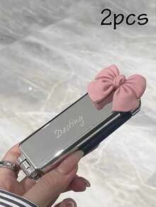 1pc Custom Engraved Name Air Cushion Massage Comb, Travel Comb With Bow, Folding Comb With Mirror, Personalized Laser Engraved Folding Air Cushion Hairbrush, 2 In 1 Portable Mirror Compact, Birthday Gift, Detangling Brush, Coquette Aesthetic - Multicolor - View 14