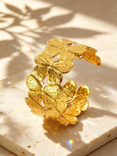 VceTd 1pc Luxury Style Stainless Steel Women's Bracelet With Leaf/Butterfly Design, Suitable For Daily Wear