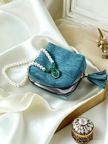 1pc Portable Travel Jewelry Storage Bag With Tassel Zipper, Premium Quality Portable Jewelry Box, Multi-Layer Storage For Crystal Bracelets And Bangles, Fashionable Velvet Jewelry Bag, Portable Zipper Jewelry Box - Multicolor - View 7