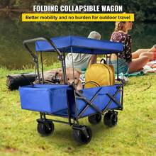 Happbuy Collapsible Wagon With Removable Canopy, 220lbs Heavy Duty Foldable Beach Wagon With Big Wheels - Blue - View 2