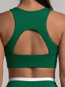 Sodalemon Women's Colorblock Front Striped Sports Bra With Hollow Back, Removable Pads, High Support For Gym, Yoga, Training, Tennis And Workout - Green - View 5