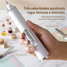Batedor De Ovos E Espumador De Leite Mixer Elétrico Sem Fio Recarregável USB 3 Velocidades Aço Inox - Branco - Visão 3