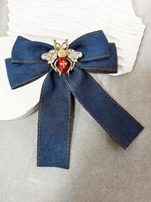 1pc Handmade Women's Insect Design Denim Bow Tie, Campus Style, Perfect Gift, Essential For Party, Gathering, Dance - Blue - View 2