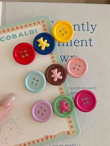 1pc Dopamine Colorful Button Hair Clip Women Bear Alligator Hair Clip New Side Bangs Hair Clip Versatile Hair Accessory - Multicolor - View 4