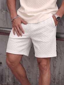Teen Boys Textured Fabric Loose Fit Bermuda Shorts, Casual School/Commute Style, Spring/Summer - White - View 3