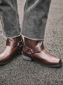 Striped Western Style Microfiber Leather Texture Western Boots Men's Riding Boots Outdoor All Season - Brown - View 2