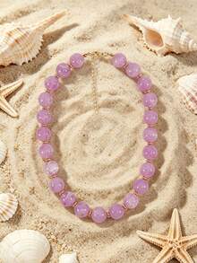 1pc European & American Bohemian Geometric Acrylic Round Bead Cloud Effect Beaded Necklace For Women, Summer Beach Vacation - Beaded Necklace - View 19