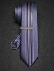 Elegante corbata de satén con múltiples rayas finas y clip para corbata para hombres, corbata de rayas verticales resistente a las arrugas, ideal para oficina, boda, fiesta y regalo - Corbatas y alfileres de corbata - Ver 10