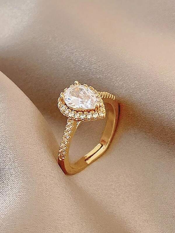 1pc Women's Pear-Shaped Water Drop Zirconia Ring, Fully Pave Sparkling Gemstones, Luxury Personalized Jewelry, Suitable For Wedding Anniversary