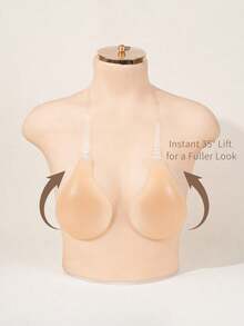 vfvQueen 1pc Plus Size Self-Adhesive Pull-Up Halter Bra, Reusable Invisible Self-Adhesive Breast Lift Bra Pads, Seamless Design, Suitable For Lingerie, Sleepwear And Special Occasions, Fashionable Design, Comfortable Fit, Designed For Women, Special Occasion Sleepwear, Streamlined Push-Up Design - Apricot - View 2