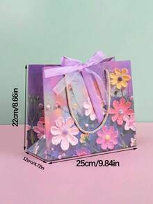 1/5件 2D油畫圖案緞帶禮品袋，便攜紙製禮品袋，手提袋，紫色花瓣奶油色，適用於婚禮禮物、生日裝飾、生日禮品袋、婚禮派對禮物、單身派對、婚禮賓客禮物、情人節 - 多色 - 查看 7