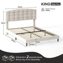 MCC Direct Upholstered Bed Frame With Cozy Button Tufted Headboard & Adjustable Height, Wood Slat Support, No Box Spring Needed - Cheyenne - Beige - View 10