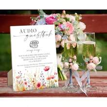 Wooden Sign With Stand 8 X 11 Inch Wedding Signs For Reception Audio Guest Book Welcome Sign For Tables Floral Party Decorations Supplies For Bridal Shower Engagement Baby Shower - Audio Guestbook - View 3