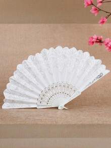 Lace Floral Pattern Folding Hand Fan, Hollow Carved Fan Bone Decorative Fan, Suitable For Wedding, Dance, Cosplay, Daily Cooling - Multicolor - View 2