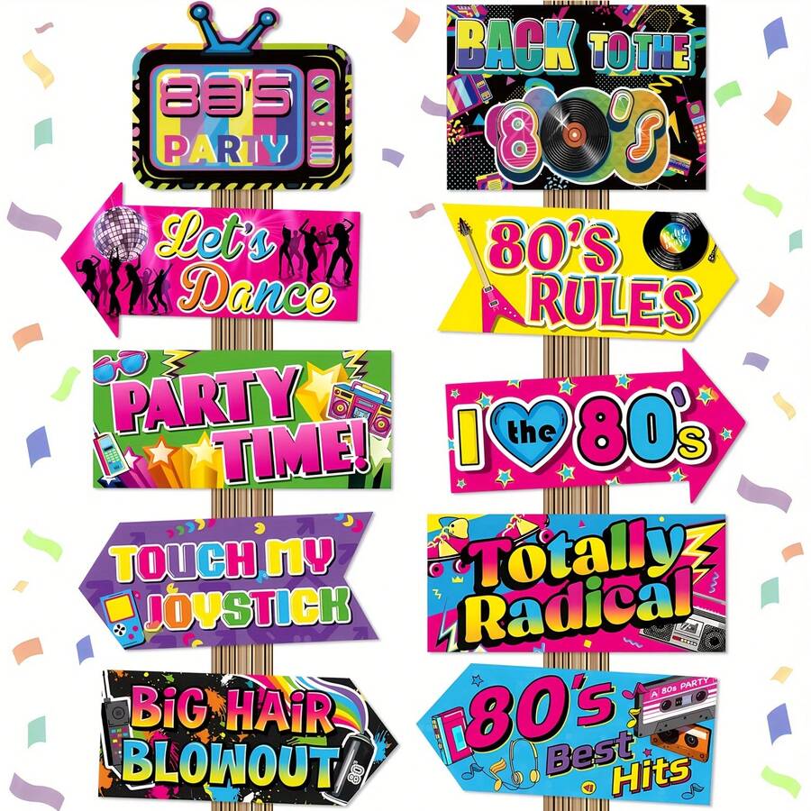 50s 70s 80s 90s Party Signs Decoration, 50s 70s 80s 90s Party Signs, Fun 50s 70s 80s 90s Photo Booth Props, Back To 80s Theme Party Signs, Colorful 50s 70s 80s 90s Party Decorations, Outdoor Wall Decor - View 1