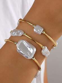3 Piezas Pulsera de Moda Asimétrica de Lujo para Mujer Se Puede Usar Encima de Fiesta de Playa Fiesta de Vacaciones Accesorios para Mujer - Dorado - Ver 1