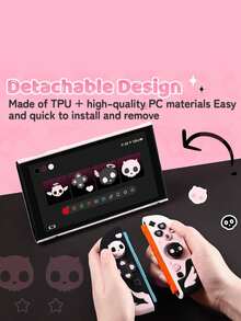 GeekShare Sweetheart Skull Switch 2 Protective Case Set, Black & Pink Color Scheme, PC Hard Back Plate With Silicone Joystick Caps, Includes 2 Anti-Slip Joystick Caps - View 6
