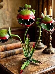 1/2 pezzi Cartelli decorativi divertenti per giardino a forma di carne, decorazione da esterno, scultura in metallo dipinto 3D a tre teste con fiori, rastrelliera per rampicanti da orto, vaso per fiori, cartelli decorativi per giardino e prato - convenzionale - Visualizzare 6