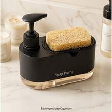 Built-In Sponge Holder Kitchen Dish Soap Dispenser - Rotatable Nozzle Countertop Manual Sink Storage Box - Leak-Proof Dish Soap Pump With Sponge Holder - Hand Soap Pump - Transparent Plastic Bathroom Accessory Set (Includes 1 Sponge) - Regular Model - View 11