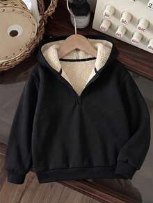 Women's Winter Fleece Half-Zip Hooded Sweatshirt, Warm Sports Top, Suitable For Running, Cycling, Basketball, Gym Workout And Casual Wear - Black - View 6