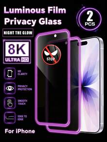 2片裝紫色氣泡發光鋼化玻璃防窺螢幕保護貼，適用於 iPhone 18 Pro/18 Pro Max/14 6.1"、13/13 Pro 6.1"、15/15 Pro Max、16/16 Pro/16 Pro Max、17/17 Pro/17 Pro Max，AIR 發光膜，手機配件，相容手機殼 - 淡紫色 - 查看 38