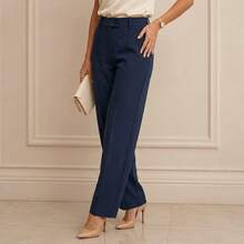 Calça Pantalona Feminina Casual Elegante de Alfaiataria Luis Twill com Zíper e Bolsos Funcionais - Azul Marinho - Visão 1