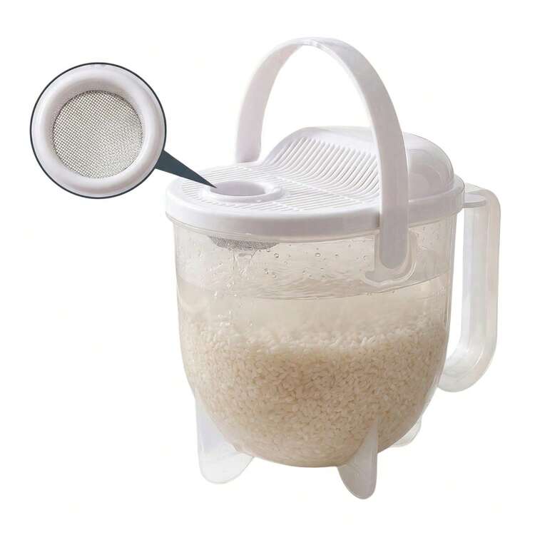 1 pieza Lavador de arroz multifuncional, lava arroz, frutas y verduras sin contacto con el agua, cesta de colador y tamiz de PP transparente desmontable, herramienta de cocina gruesa y duradera, esencial para la cocina diaria, fácil de limpiar - Talla única para todos - Añade 10