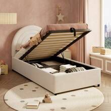 Upholstered Bed 90*200, Children's Bed, Single Bed With Slatted Frame And Headboard, Youth Bed, Suitable For Adults And Teenagers - Beige - View 1