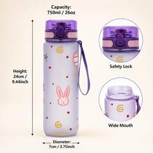 1pc 800ml/26oz 3D Printed Cute Cartoon Rabbit Pattern Water Bottle, Direct Drinking Mouth, With Carrying Strap For Easy Portability, Back To School - Multicolor - View 8