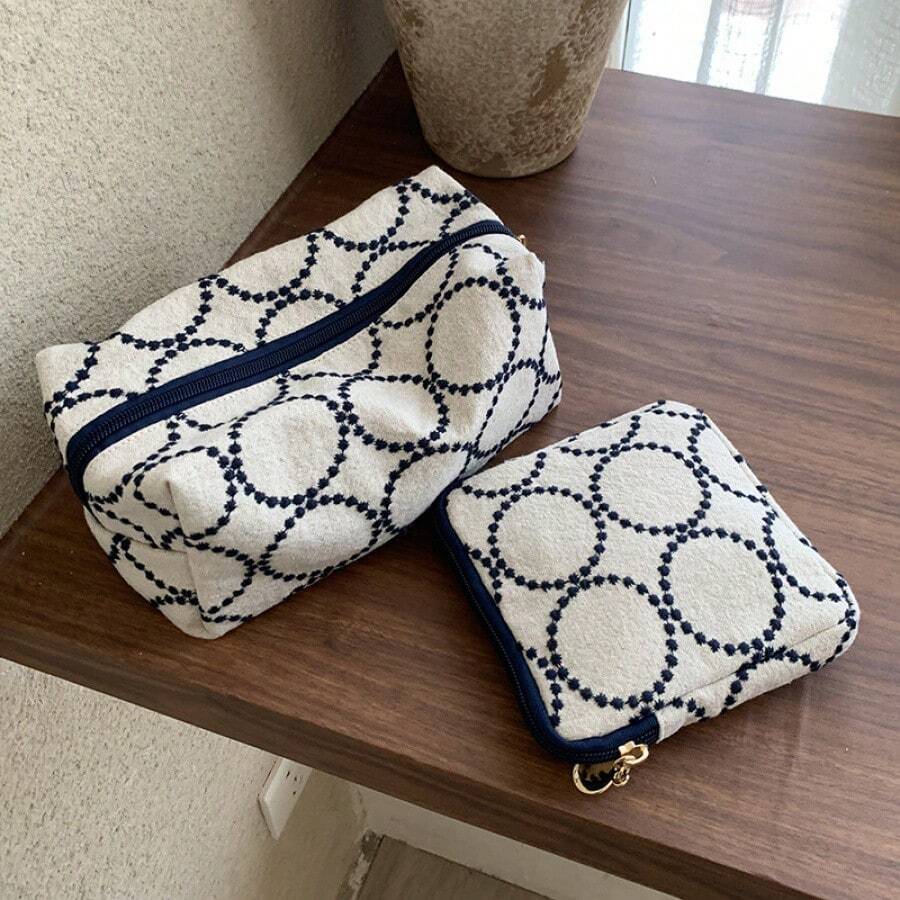 Embroidered Fabric Coin Purse, Vintage Tambourine Style, Forest Theme Student Makeup Bag - Makeup Bag - View 1