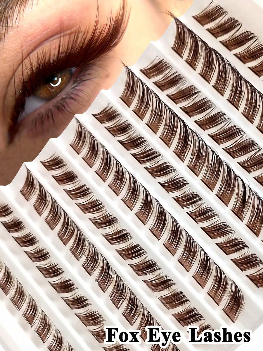 Rikuaild 120pcs Brown Fox Eye False Eyelashes, DIY Dramatic Lengthening Effect, Reusable, Suitable For Beginners, Easy To Use, Salon-Grade Long-Lasting Eyelash Extensions