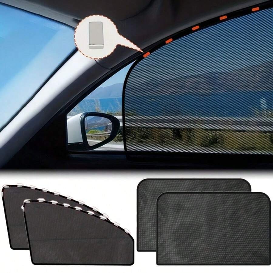 4pcs/2pcs Foldable Car Sunshade, Includes Front And Rear Windows, Magnetic Attachment, Effectively Blocks Sunlight And Reduces Glare, Suitable As Gift For Friends, Graduation Gift, Back To School Gift, Christmas Decoration, Valentine's Day Gift, Gift For Parents, Halloween, Thanksgiving, Personalized Gift, Birthday Gift, New Year Gift