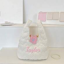 客製化刺繡迷你絎縫托特包，柔軟加厚手提小包，適合收納口紅、耳機、鑰匙，旅行與日常收納，送給女孩的可愛禮物 - 彩色 - 查看 18
