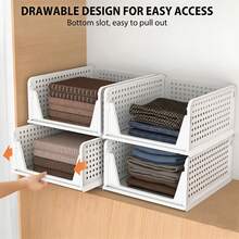 4 Pack Stackable Closet Storage Boxes, Multifunctional & Foldable Closet Organizer For Bathroom Kitchen Laundry Room Wardrobe Storage, Space-Saving Wardrobe Storage Drawer Organizer, White - View 6