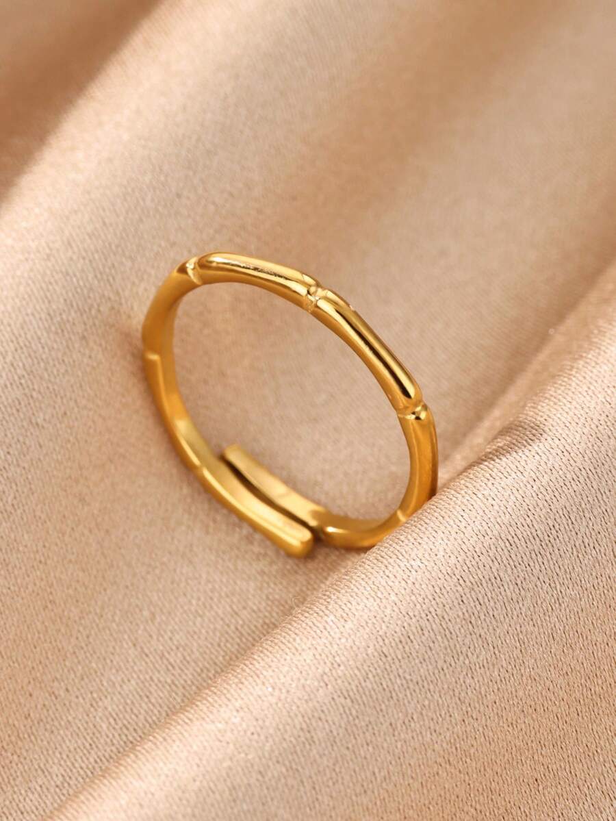 1件女款精緻竹節開口戒指,18K鍍金不鏽鋼金戒指,女性飾品,極簡日常佩戴珠寶 - 彩色 - 查看 1