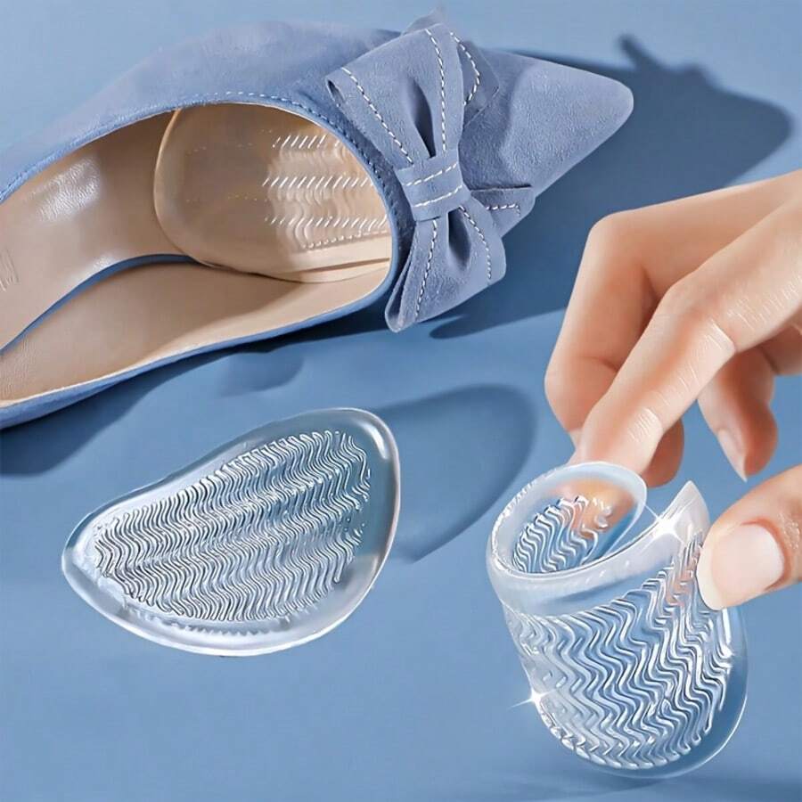 1 Pair Of Transparent Silicone Forefoot Pads, Anti-Slip And Cushioning, Self-Adhesive Design Suitable For High Heels And Pointed Shoes