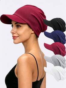 CONFLASS 1pc Women's Thick Striped Fabric Duck Bill Cap Headscarf Hat, Outdoor Travel Sun Protection Hat, Suitable For Daily Use - Multicolor - View 3