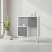 KIWI MOBLEKIT | Wooden Shelves For Storage And Decoration, Cube Or Rectangular Models With Door Or Drawer Options, Modern Auxiliary Furniture For Living Room, Bedroom Or Office - 四格書架 60x29x75 公分 白色和灰色 - 查看 4