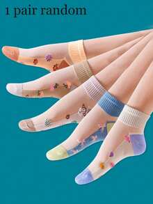 5 Pairs Women's Summer Cartoon Pattern Ultra-Thin Sheer Lace Mesh Socks, Comfortable Breathable Floral Print Anti-Snag Elegant Daily Socks, Versatile For Everyday Wear - Multicolor - View 7