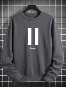 SU ER Men's Casual Crew Neck Sweatshirt, Autumn/Winter, Street Style Essential - Dark Grey - View 3